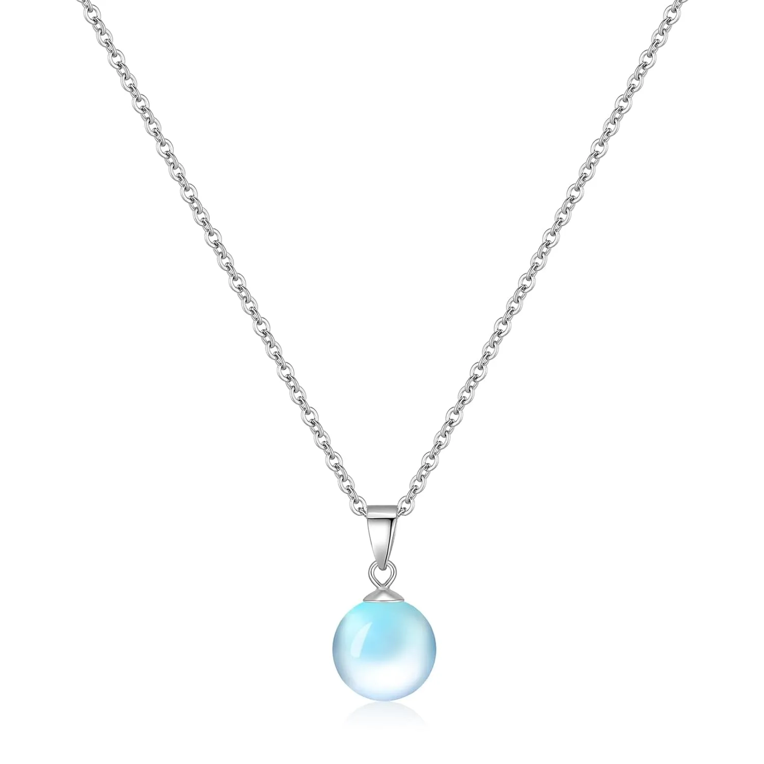 Moonstone Necklaces for women Silver 10mm Round Moonstone Pendant Necklace June Birthstone Necklace Moonstone Jewelry Gift for Women Girls Mother's day gift