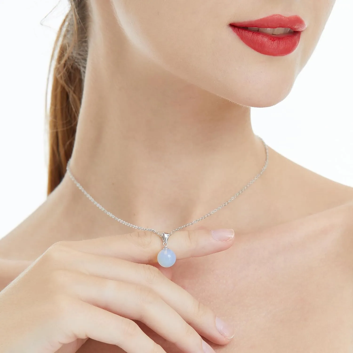 Moonstone Necklaces for women Silver 10mm Round Moonstone Pendant Necklace June Birthstone Necklace Moonstone Jewelry Gift for Women Girls Mother's day gift