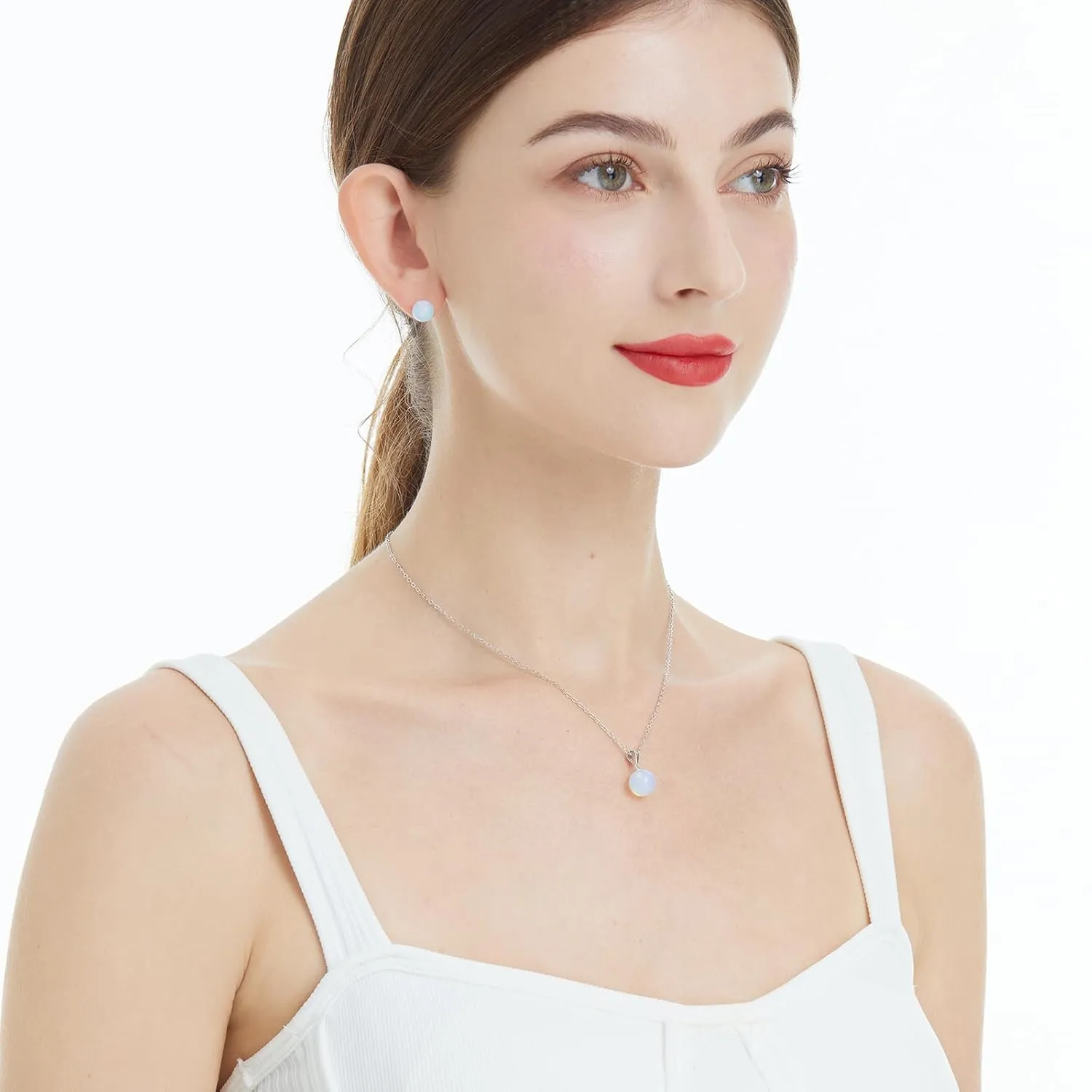 Moonstone Necklaces for women Silver 10mm Round Moonstone Pendant Necklace June Birthstone Necklace Moonstone Jewelry Gift for Women Girls Mother's day gift