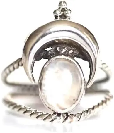 Moonstone Ring for Women Vintage Silver Ring Purple Stone Amethyst Ring Gemstone Statement Rings Handmade Jewelry Gifts