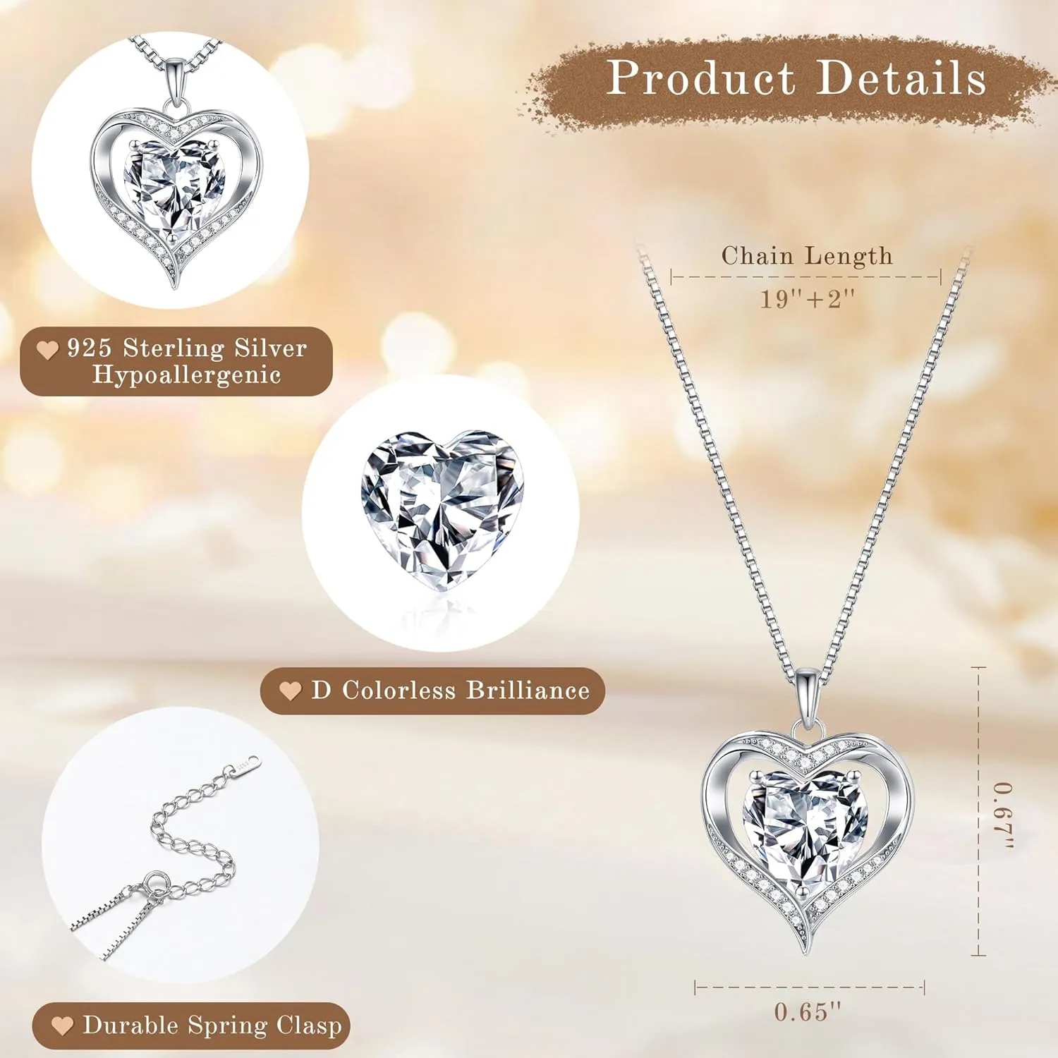 MOOSEA Moissanite Heart Pendant Necklaces for Women, 1-3ct D Color VVS1 925 Sterling Silver Anniversary Birthday Gifts for Women Wife Girlfriend Jewelry Moissanite Necklace