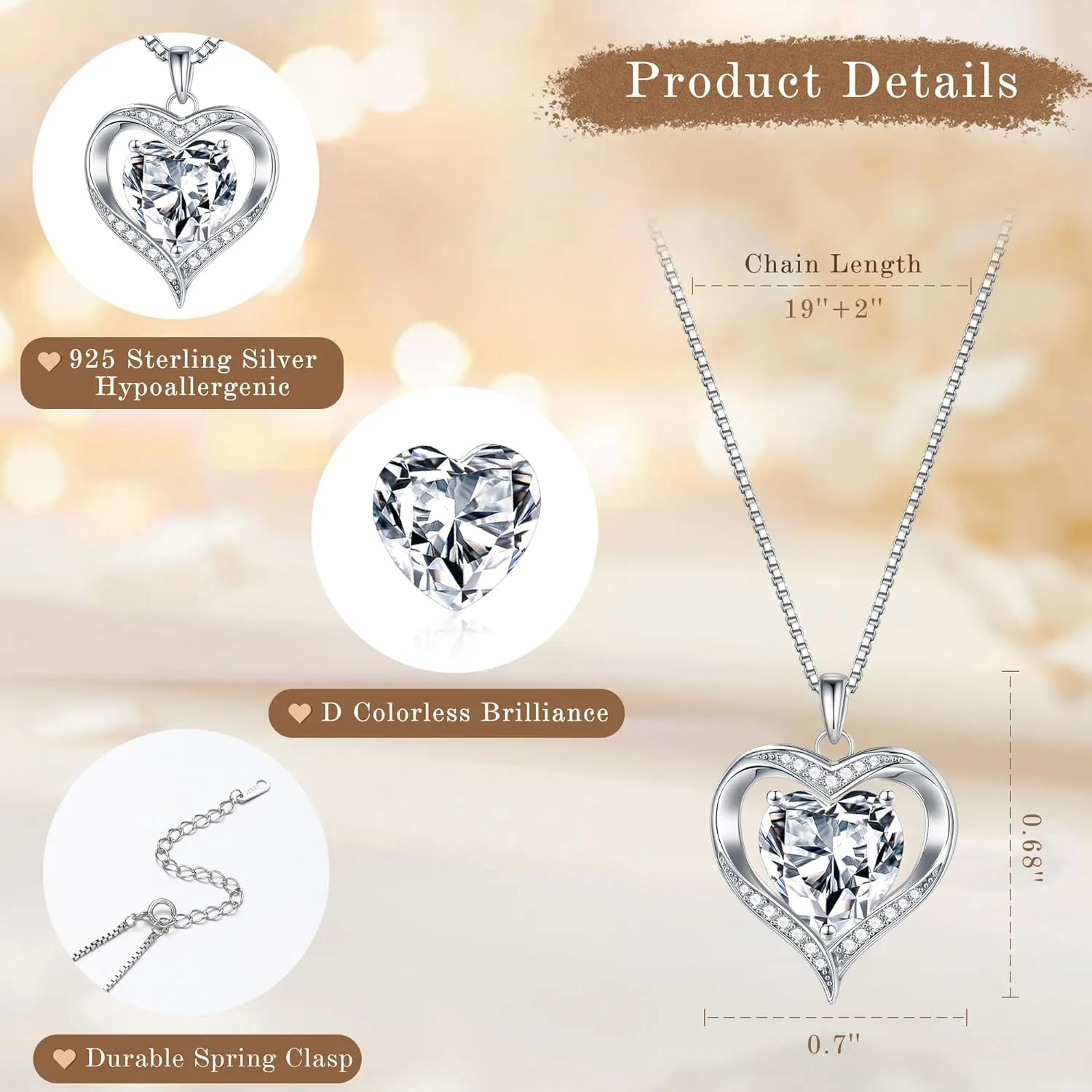 MOOSEA Moissanite Heart Pendant Necklaces for Women, 1-3ct D Color VVS1 925 Sterling Silver Anniversary Birthday Gifts for Women Wife Girlfriend Jewelry Moissanite Necklace
