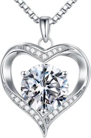 MOOSEA Moissanite Heart Pendant Necklaces for Women, 1-3ct D Color VVS1 925 Sterling Silver Anniversary Birthday Gifts for Women Wife Girlfriend Jewelry Moissanite Necklace