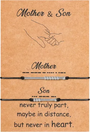 Mothers Day Bracelet Gifts, Adjustable Hearts Mother and Son Bracelet with Card, Celebrate Love Mothers Day Gifts for Grandma Son Accessories