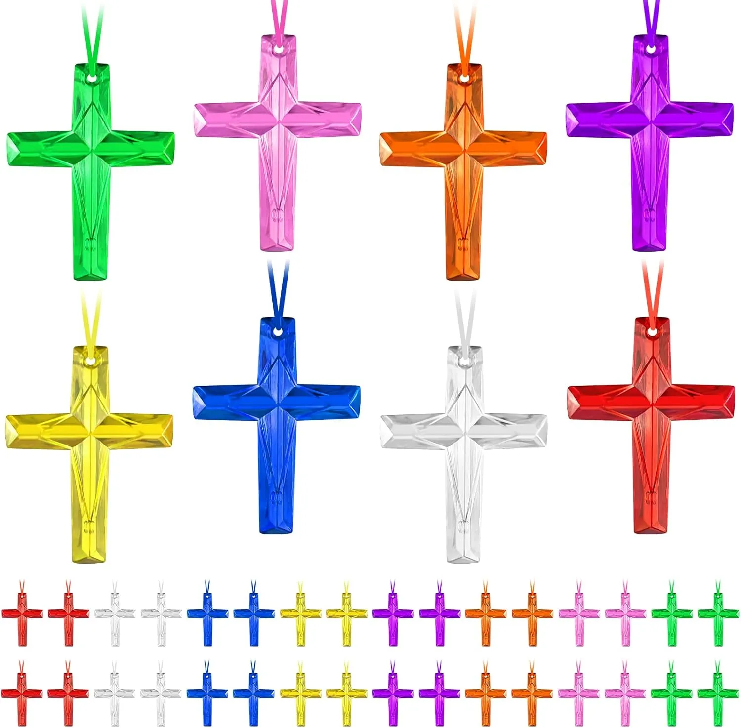Mototo Crystal Cross Necklace Plastic Cross Necklace Church Welcome Necklace Christian Religious Party Supplies for Sunday School