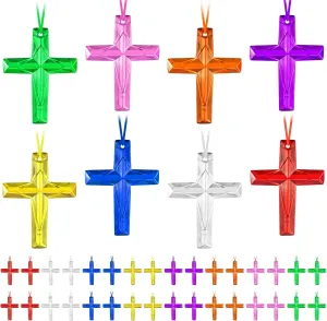 Mototo Crystal Cross Necklace Plastic Cross Necklace Church Welcome Necklace Christian Religious Party Supplies for Sunday School