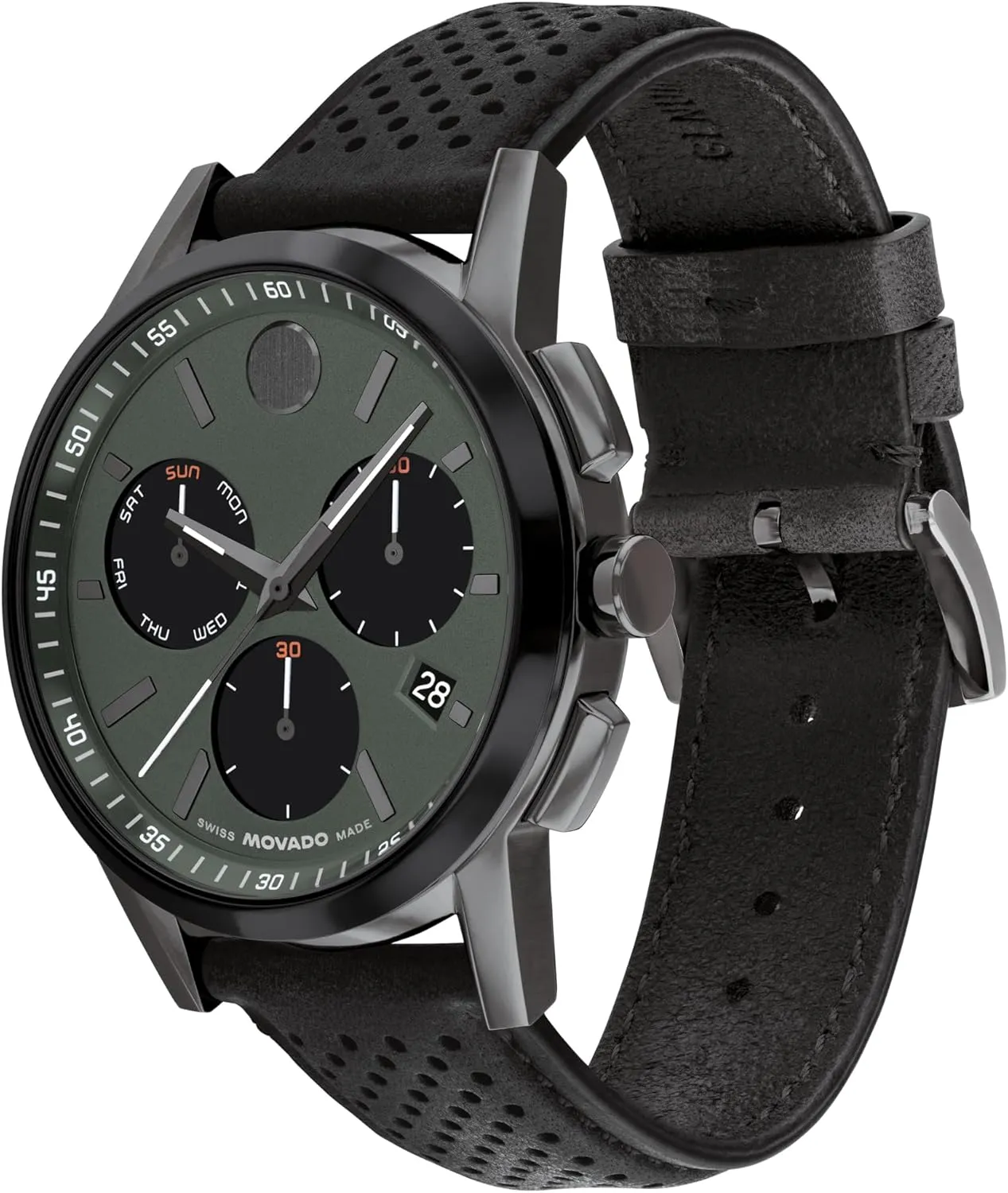 Movado Museum Sport Men's Luxury Chronograph Watch - Swiss Quartz Movement, Calfskin Strap, Water Resistance 30 Meters (3ATM) - Stylish Sports Timepiece - Gift for Him - 43mm