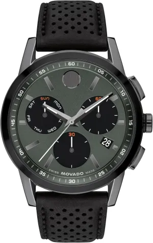 Movado Museum Sport Men's Luxury Chronograph Watch - Swiss Quartz Movement, Calfskin Strap, Water Resistance 30 Meters (3ATM) - Stylish Sports Timepiece - Gift for Him - 43mm