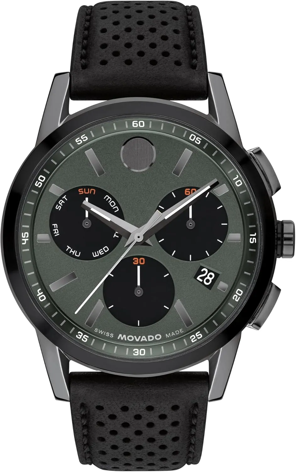 Movado Museum Sport Men's Luxury Chronograph Watch - Swiss Quartz Movement, Calfskin Strap, Water Resistance 30 Meters (3ATM) - Stylish Sports Timepiece - Gift for Him - 43mm