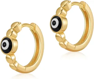 MRSXIA Huggie Earrings for Women Gold Hoop Evil Eye Mix Colors 24K Gold Filled Small Simple Delicate Hypoallergenic Ear Protection Jewelry
