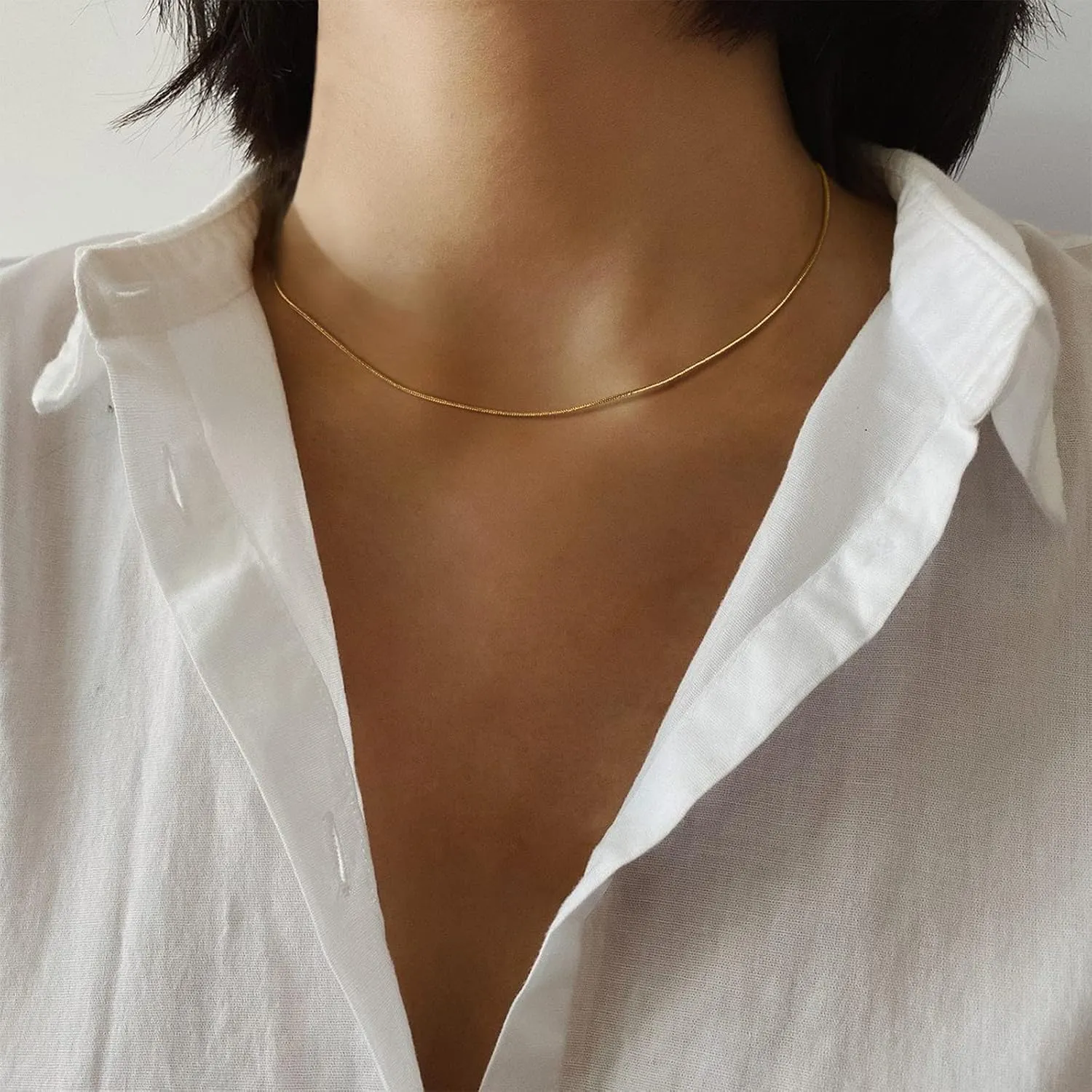 MTMY Gold Snake Chain Choker Necklace,18K Gold Plated Dainty Herringbone Necklace Delicate Fashion Choker Necklace Jewelry for Women