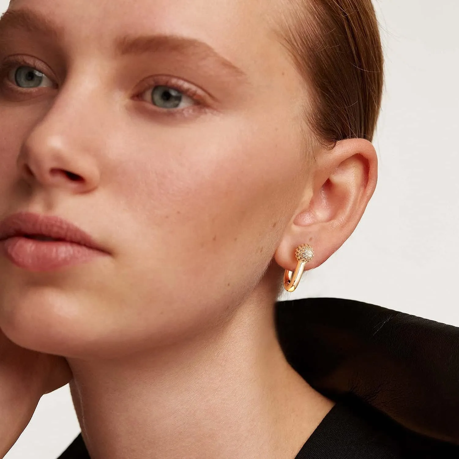 MTMY Huggie Hoop Earrings 14K Gold Plated Cubic Zirconia Dainty Simple Cute Beads Elegant CZ Circle Small Hoop Earring for Women Minimalist Handmade Hypoallergenic Jewelry