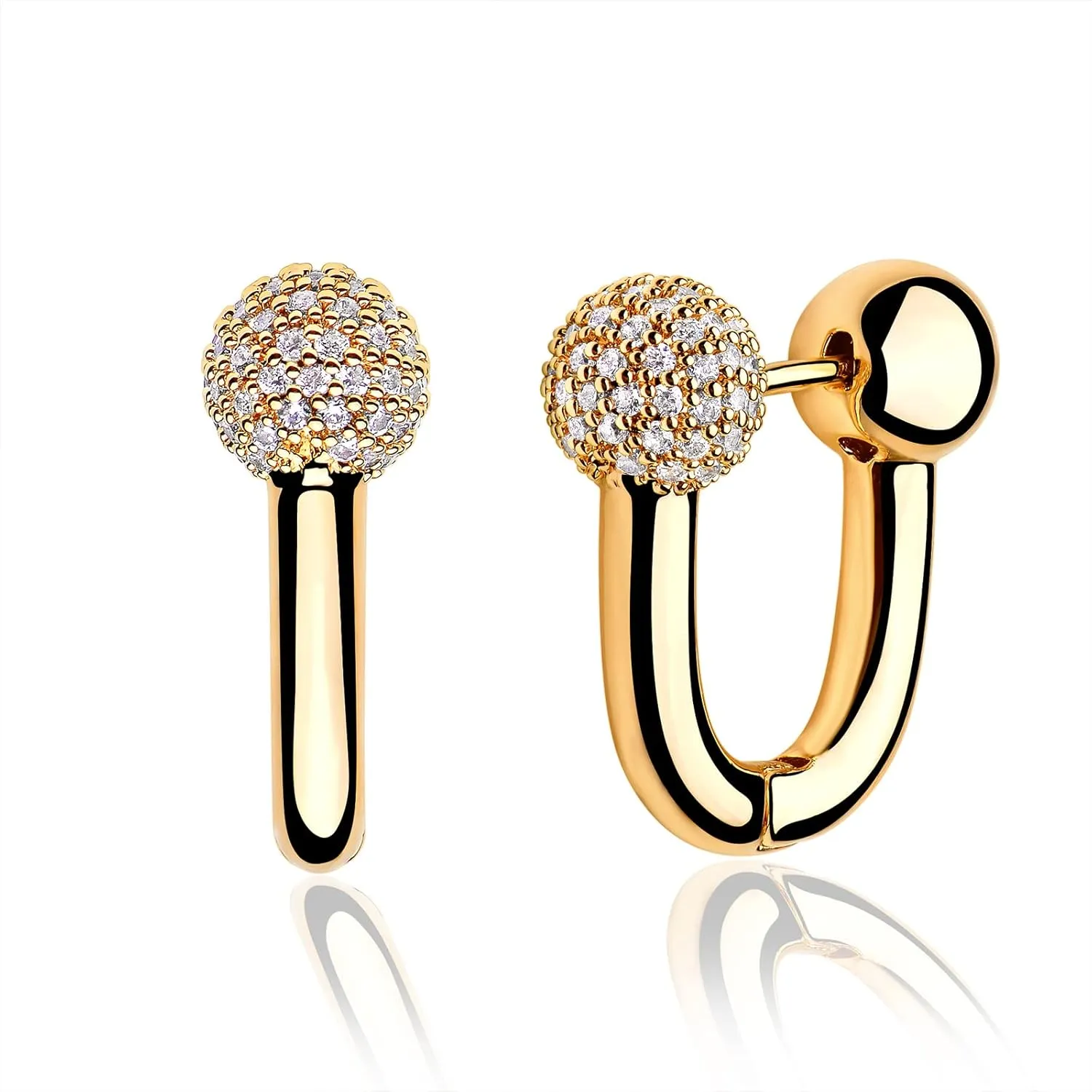 MTMY Huggie Hoop Earrings 14K Gold Plated Cubic Zirconia Dainty Simple Cute Beads Elegant CZ Circle Small Hoop Earring for Women Minimalist Handmade Hypoallergenic Jewelry