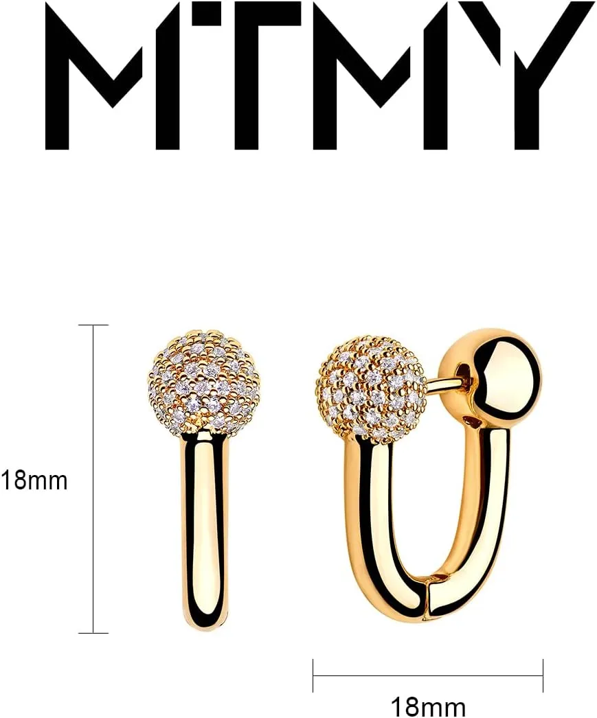 MTMY Huggie Hoop Earrings 14K Gold Plated Cubic Zirconia Dainty Simple Cute Beads Elegant CZ Circle Small Hoop Earring for Women Minimalist Handmade Hypoallergenic Jewelry