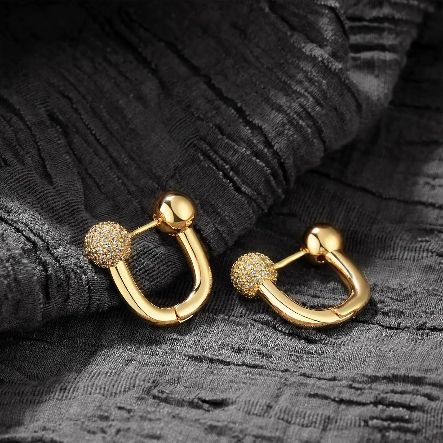 MTMY Huggie Hoop Earrings 14K Gold Plated Cubic Zirconia Dainty Simple Cute Beads Elegant CZ Circle Small Hoop Earring for Women Minimalist Handmade Hypoallergenic Jewelry