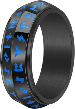 Nanafast 8mm Viking Anxiety Spinner Ring for Men Women Stainless Steel Viking Rings for Men Double Line Viking Rune Fidget Rings Black/Silver/Gold/Retro Men's Viking Jewelry Gift