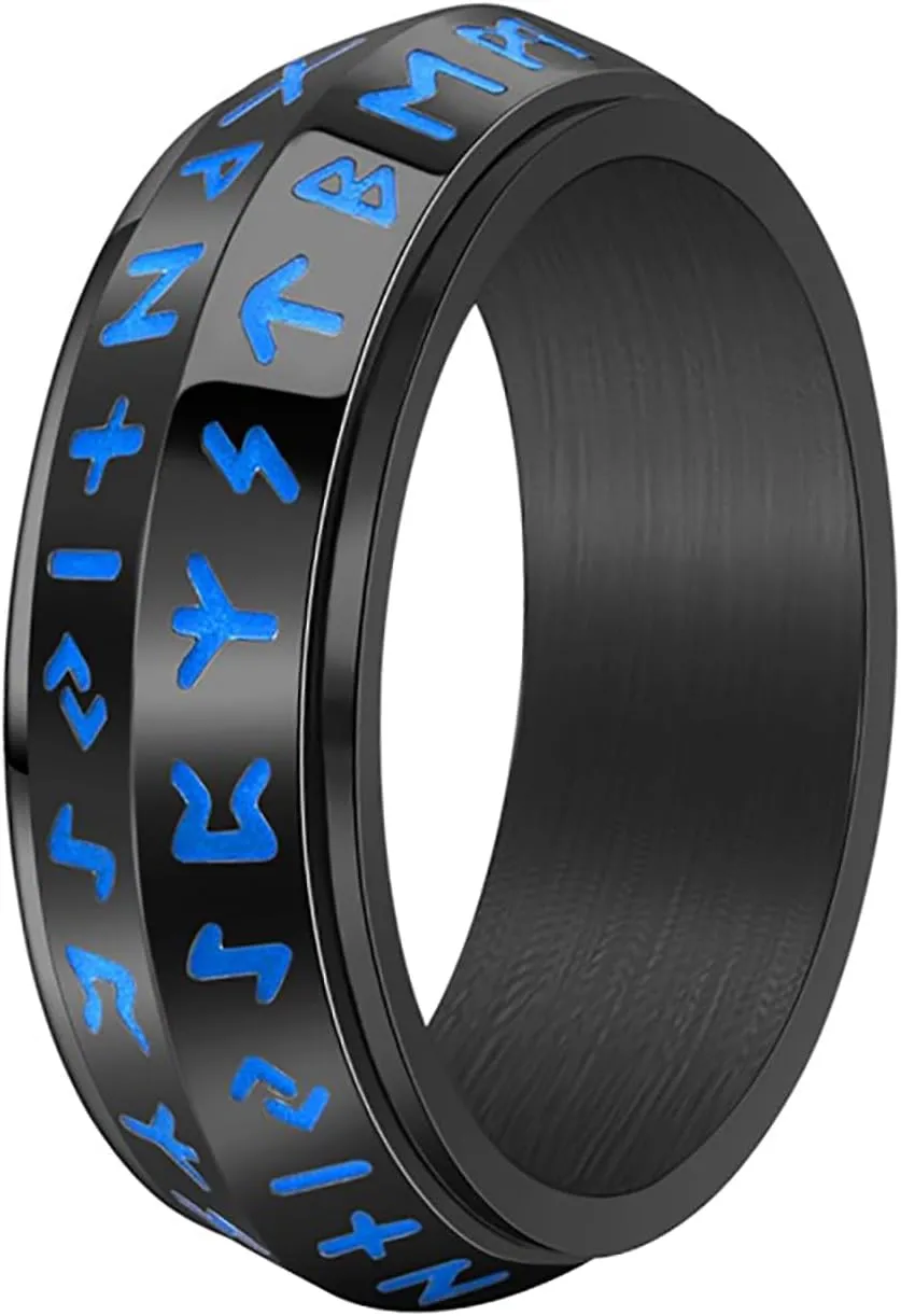 Nanafast 8mm Viking Anxiety Spinner Ring for Men Women Stainless Steel Viking Rings for Men Double Line Viking Rune Fidget Rings Black/Silver/Gold/Retro Men's Viking Jewelry Gift