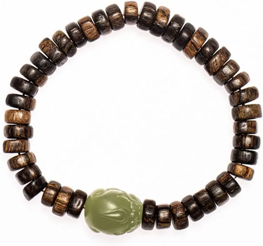 Natural Agarwood Bracelet Nephrite Brave Troops Meditation Prayer Buddha Beads Wooden Bracelets Yoga Jewelry