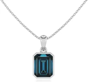 Natural London Blue Topaz Emerald-Cut Solitaire Pendant Necklace for Women in Sterling Silver, November Birthstone Jewelry Gifts for Her Birthday, Anniversary, Christmas, Valentines (Bezel Set)
