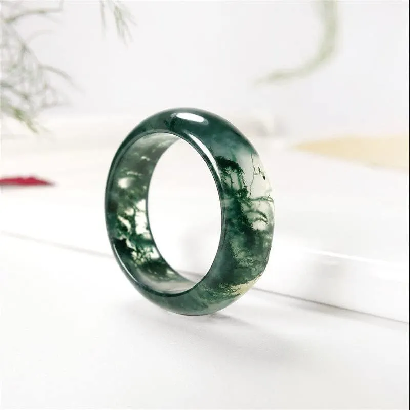 Natural Moss Agate Ring for Women Men Unisex Natural Green Gemstone Rings Agate Jewelry Gift