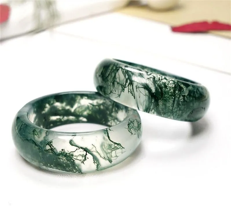Natural Moss Agate Ring for Women Men Unisex Natural Green Gemstone Rings Agate Jewelry Gift