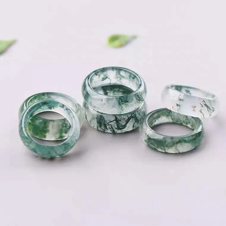 Natural Moss Agate Ring for Women Men Unisex Natural Green Gemstone Rings Agate Jewelry Gift