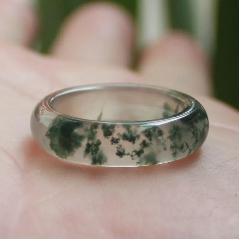 Natural Moss Agate Ring for Women Men Unisex Natural Green Gemstone Rings Agate Jewelry Gift