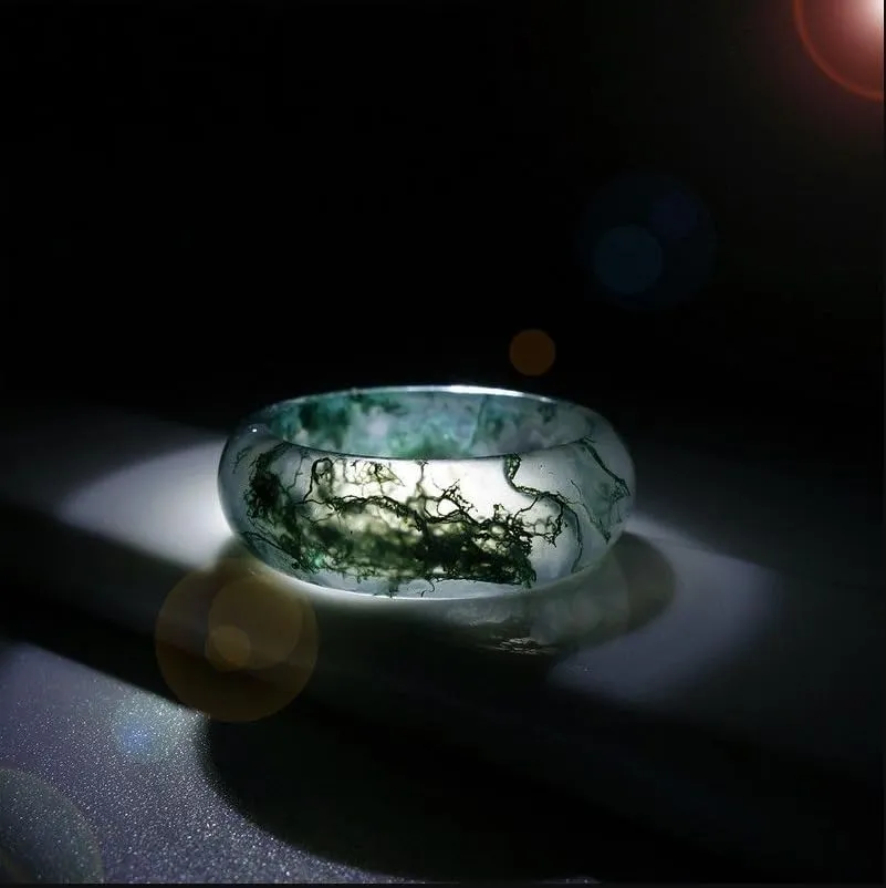 Natural Moss Agate Ring for Women Men Unisex Natural Green Gemstone Rings Agate Jewelry Gift
