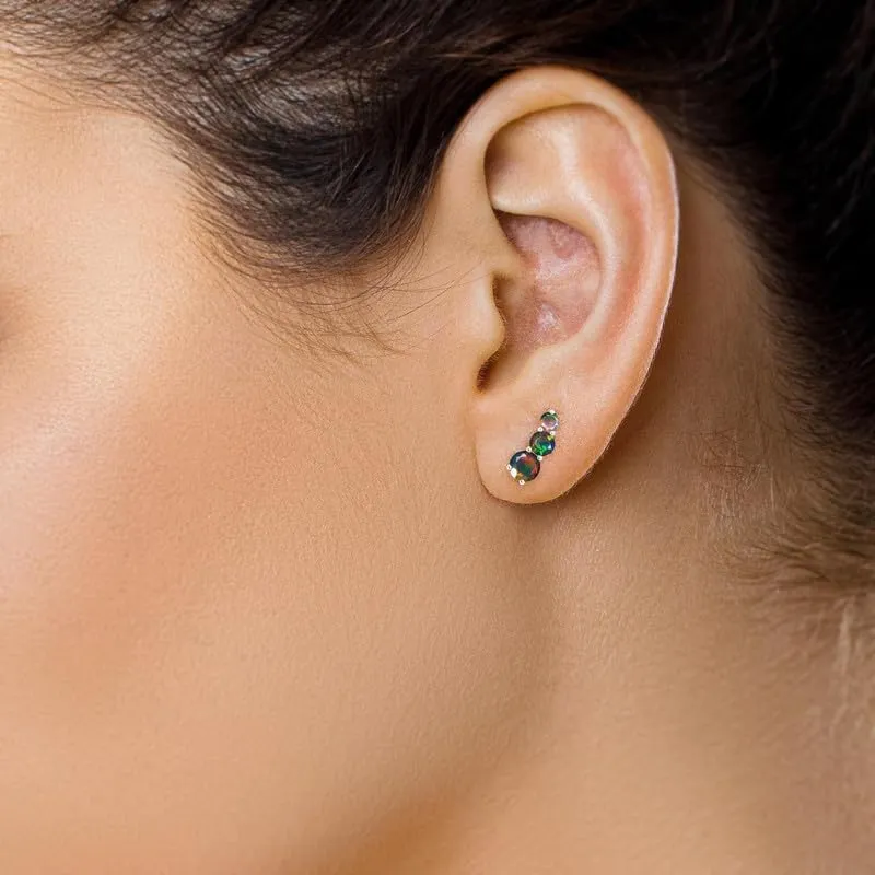 Natural Multifire Opal Gemstone Silver Stud Earring for Women, Ethiopian Opal 925 Sterling Silver/Yellow Gold Filled Stud Earring