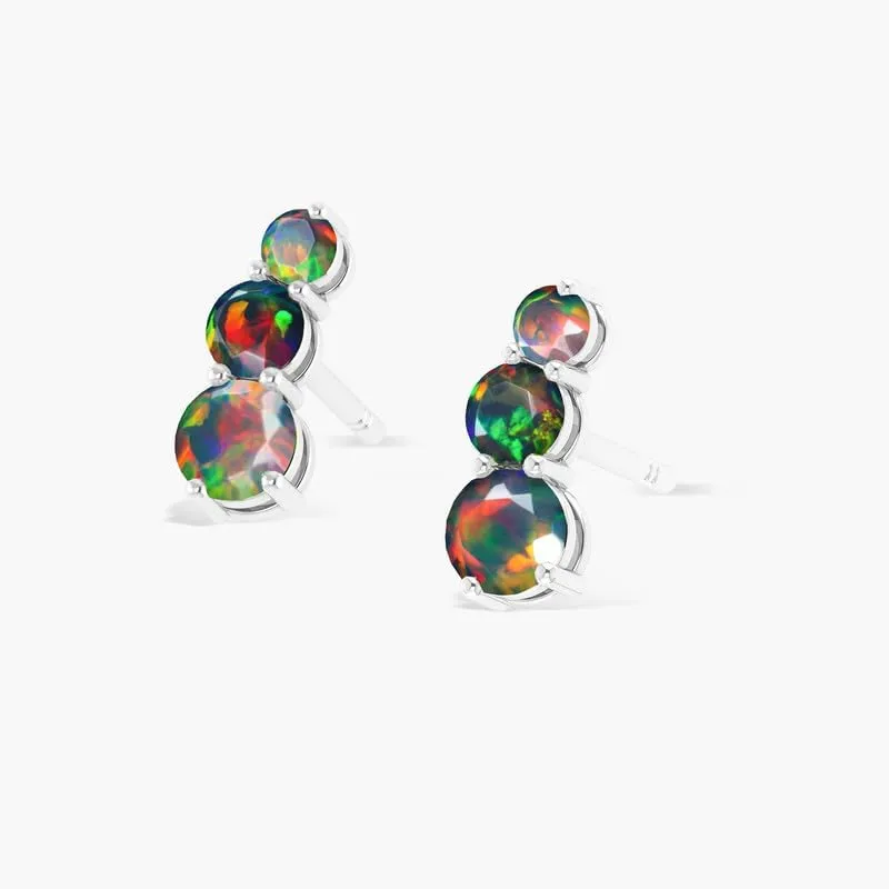 Natural Multifire Opal Gemstone Silver Stud Earring for Women, Ethiopian Opal 925 Sterling Silver/Yellow Gold Filled Stud Earring