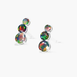 Natural Multifire Opal Gemstone Silver Stud Earring for Women, Ethiopian Opal 925 Sterling Silver/Yellow Gold Filled Stud Earring