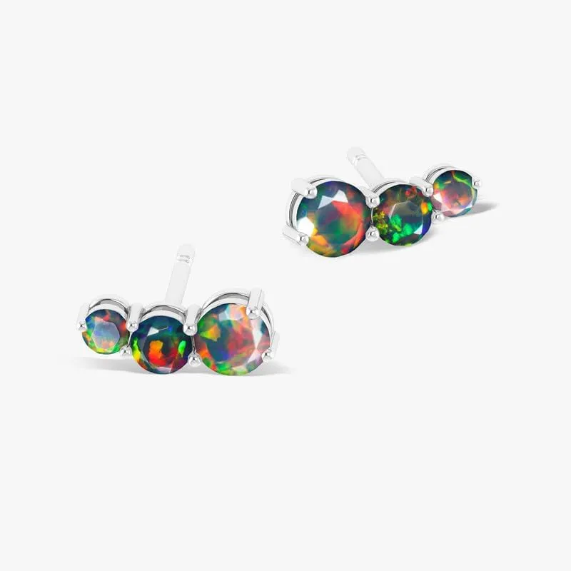 Natural Multifire Opal Gemstone Silver Stud Earring for Women, Ethiopian Opal 925 Sterling Silver/Yellow Gold Filled Stud Earring