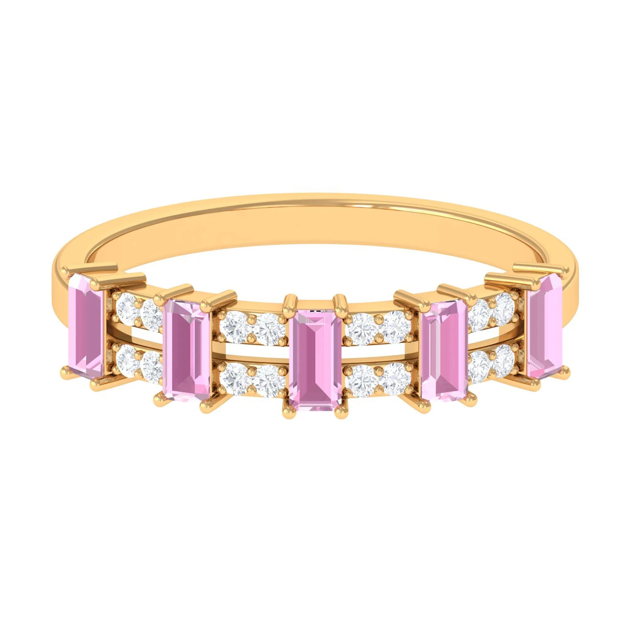Natural Pink Tourmaline Wide Half Eternity Ring with Diamond