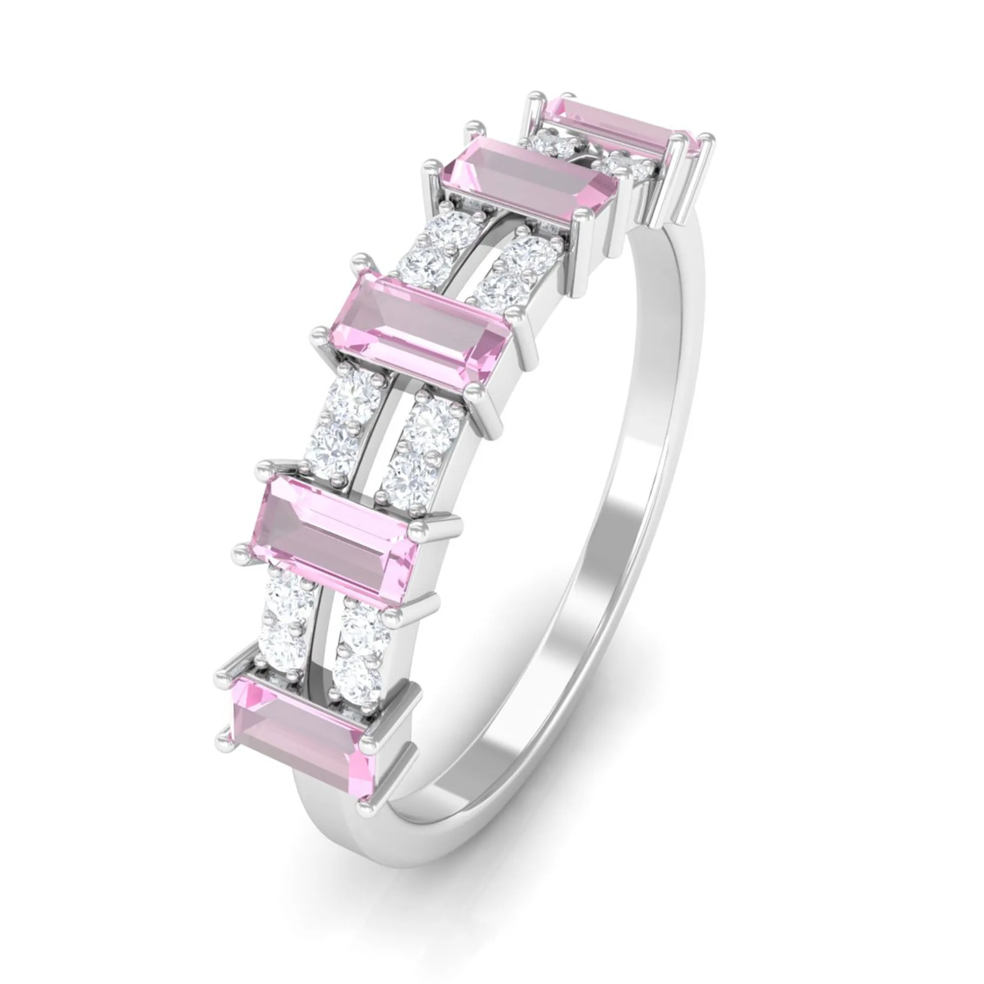 Natural Pink Tourmaline Wide Half Eternity Ring with Diamond