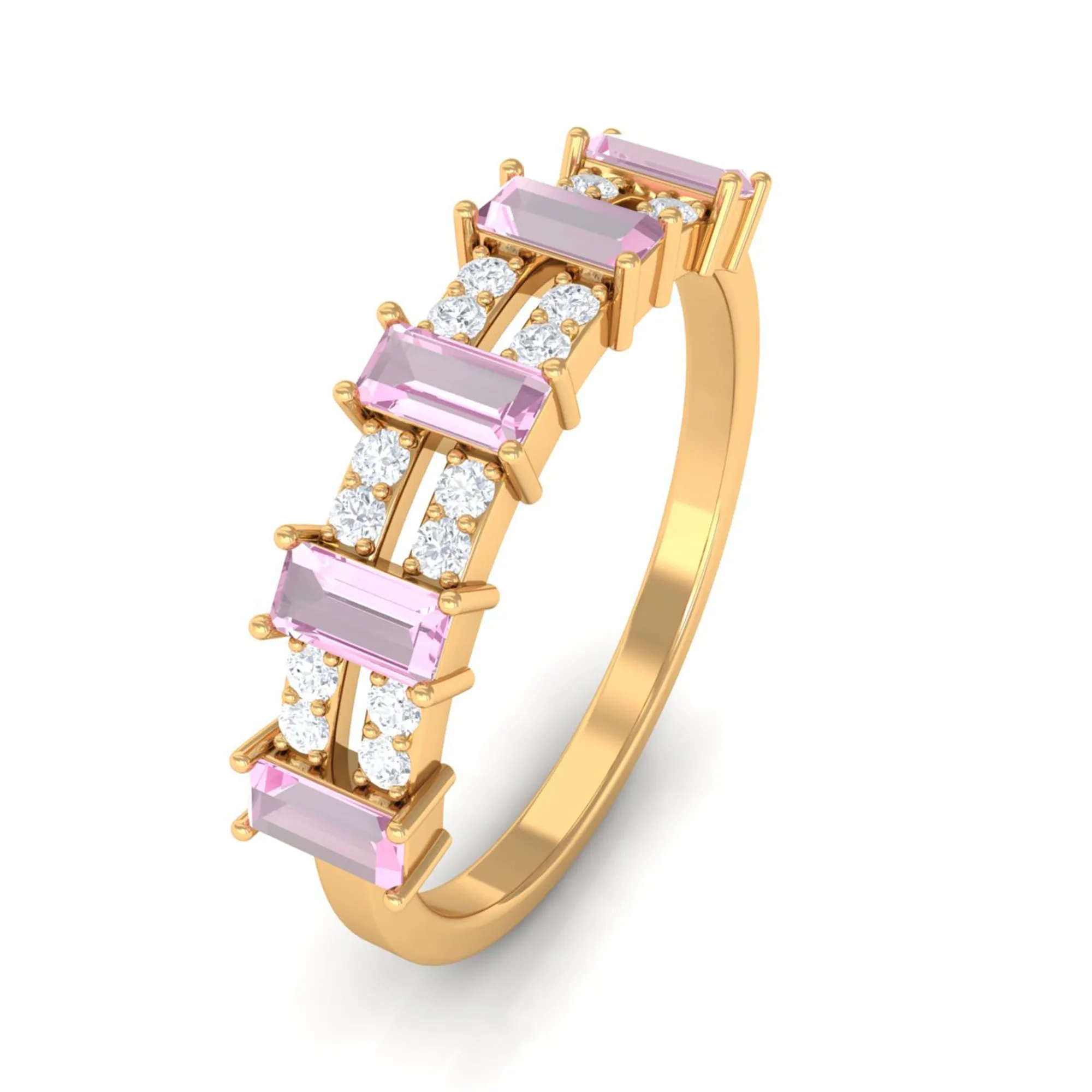 Natural Pink Tourmaline Wide Half Eternity Ring with Diamond