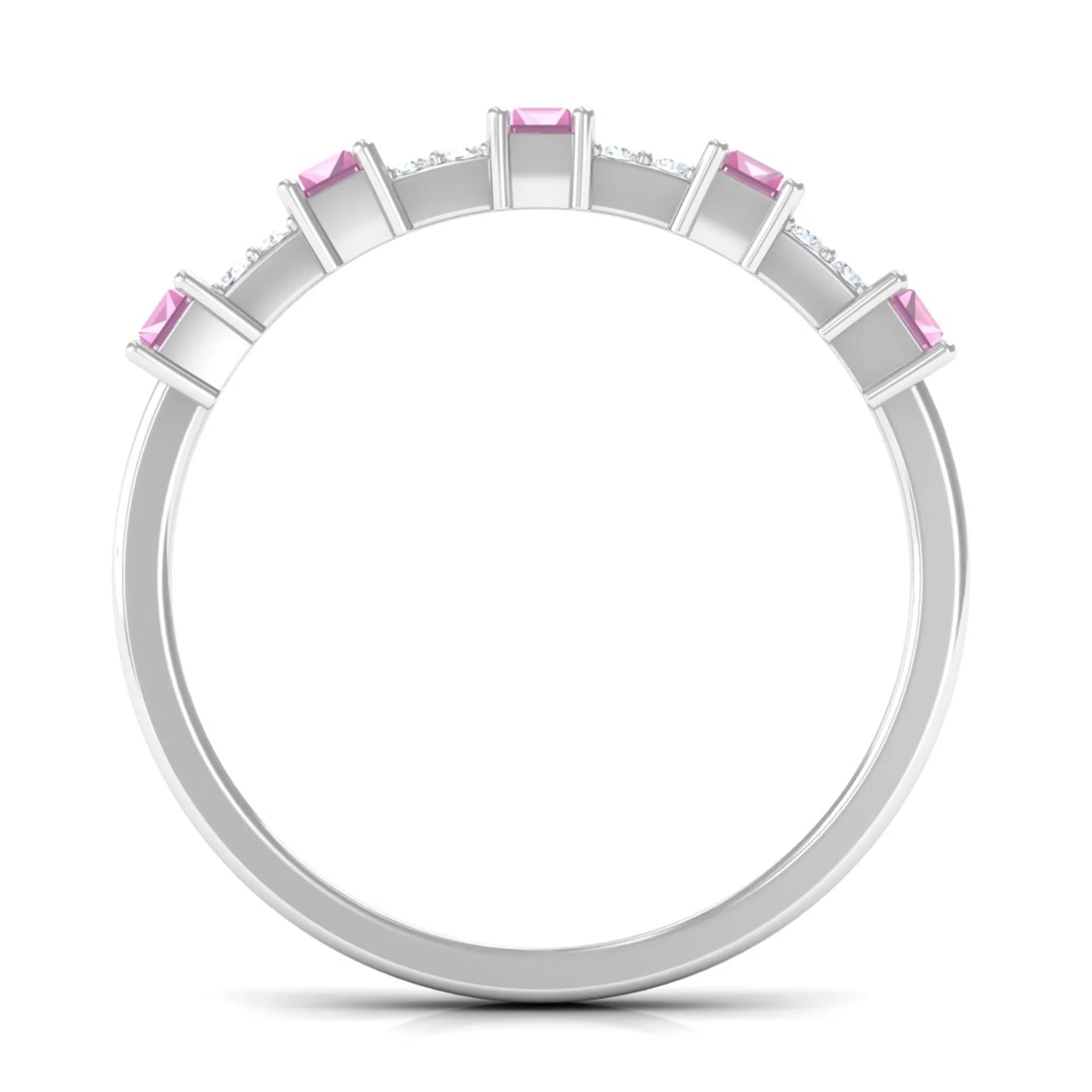 Natural Pink Tourmaline Wide Half Eternity Ring with Diamond