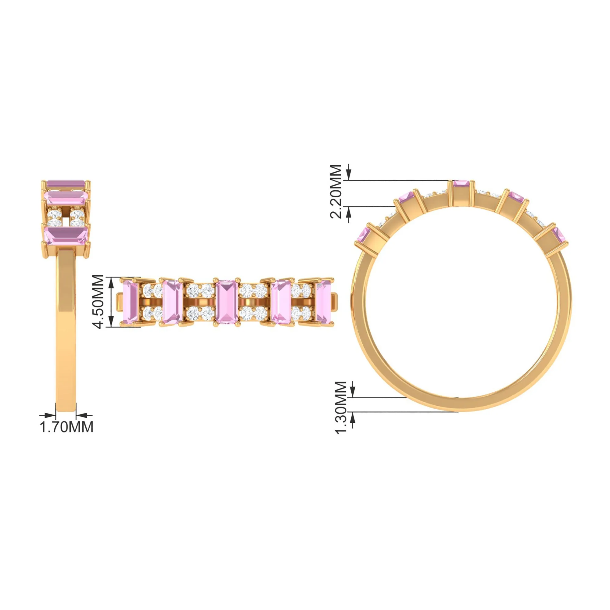 Natural Pink Tourmaline Wide Half Eternity Ring with Diamond