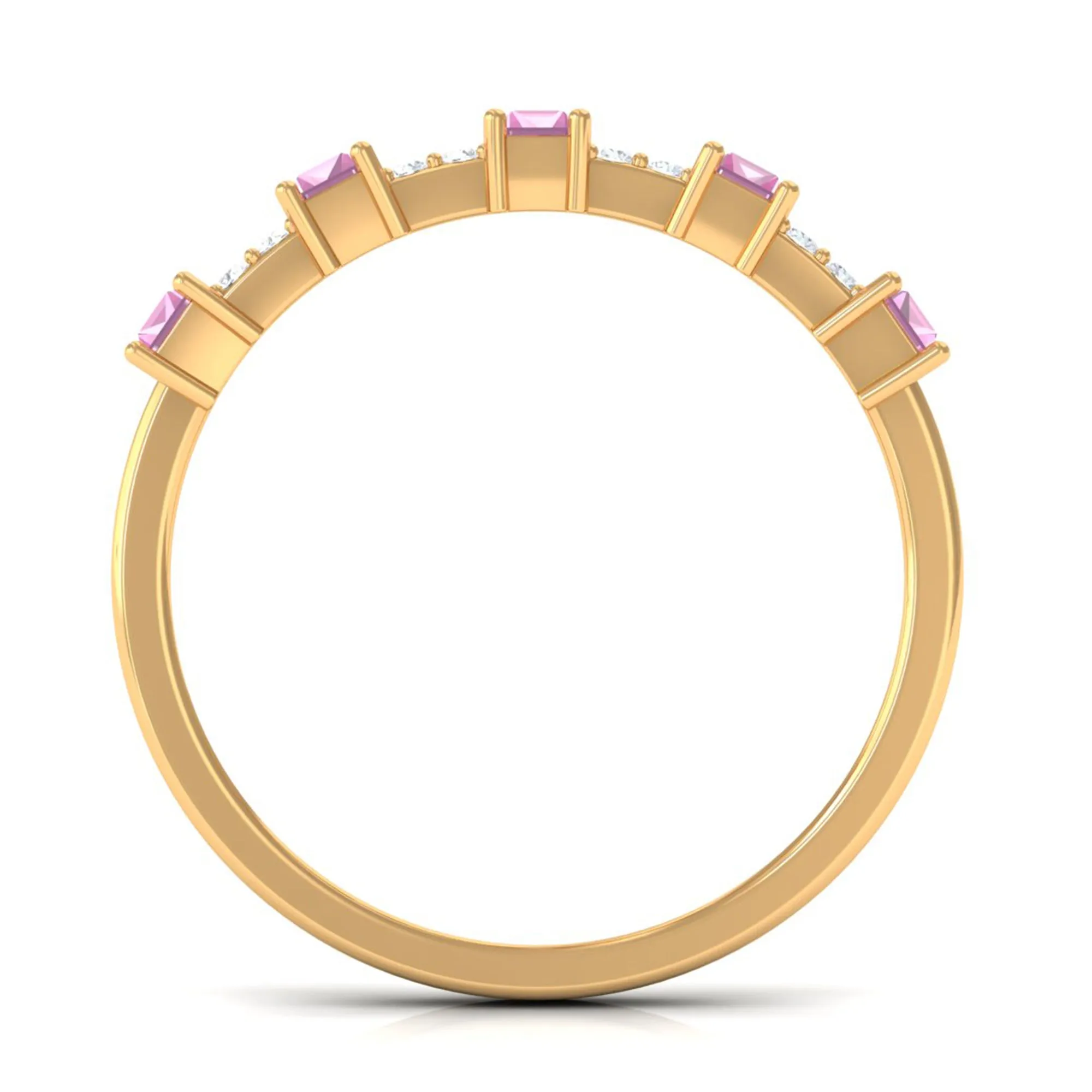 Natural Pink Tourmaline Wide Half Eternity Ring with Diamond