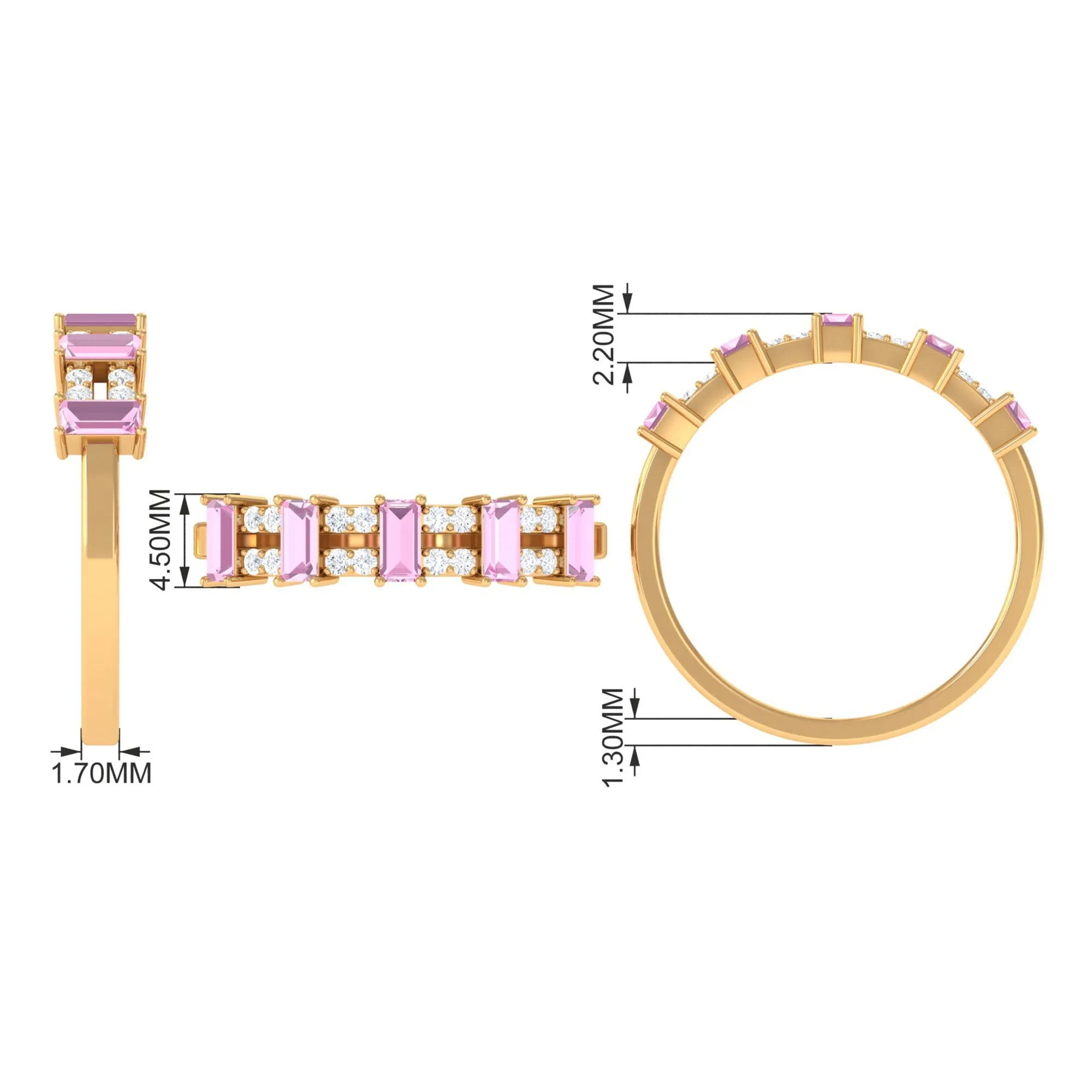 Natural Pink Tourmaline Wide Half Eternity Ring with Diamond