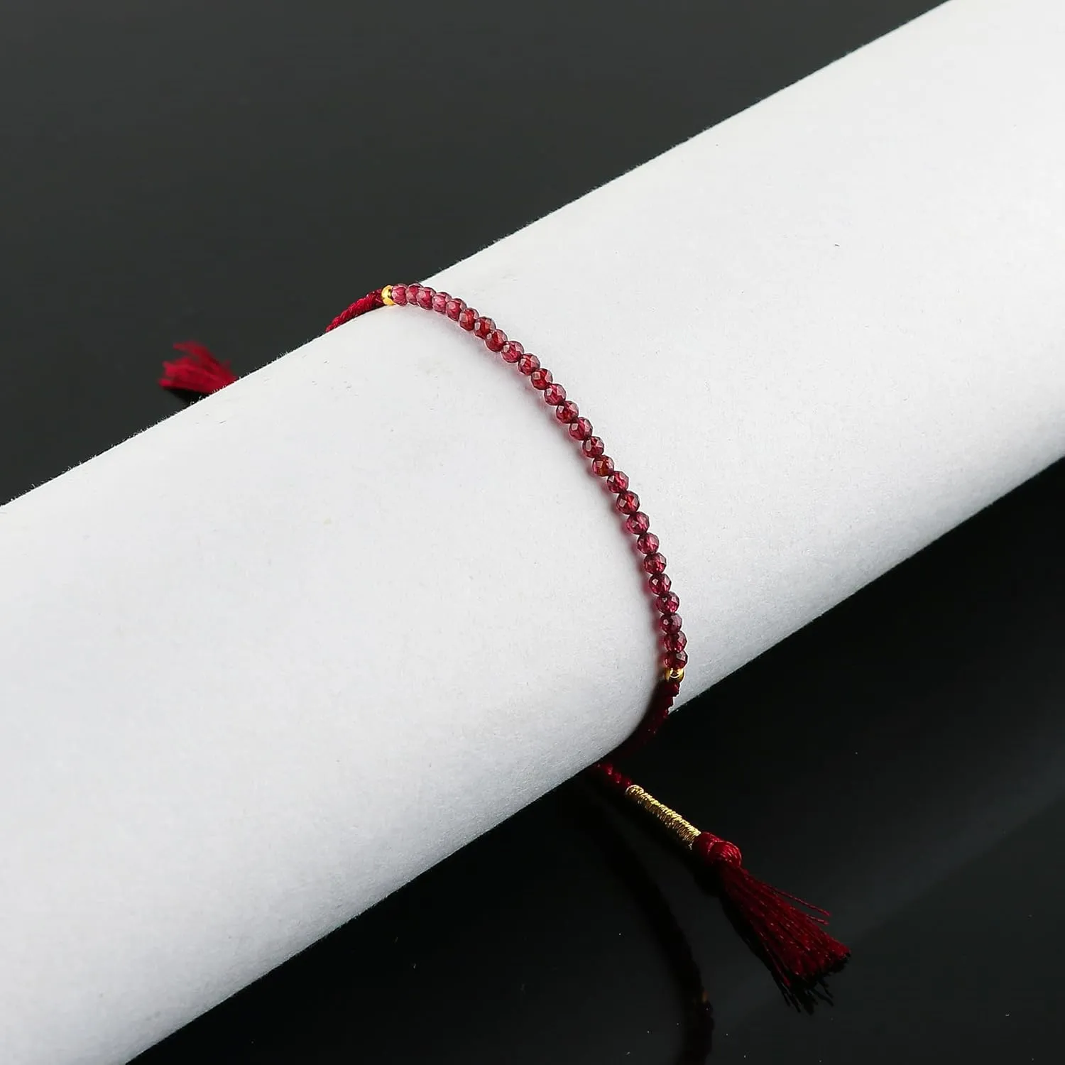 Natural Red Garnet Beads Braided Bracelet, Energy Healing Crystals, Birthday, Resizable Hand Braid Rope Thread Protection, for Men, Women, Gemstone Jewelry 7 inch, Valentine Day Gift (Red Garnet)