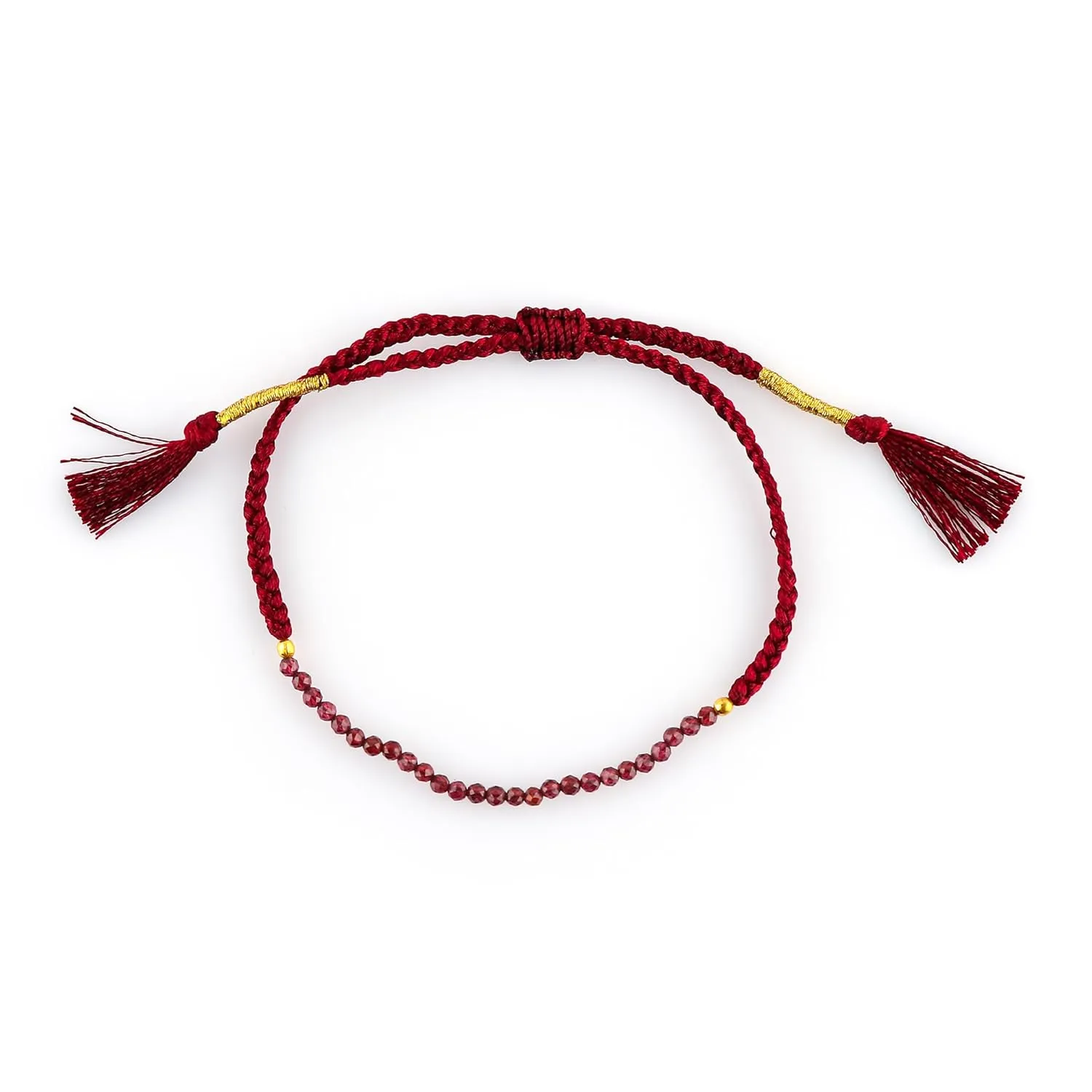 Natural Red Garnet Beads Braided Bracelet, Energy Healing Crystals, Birthday, Resizable Hand Braid Rope Thread Protection, for Men, Women, Gemstone Jewelry 7 inch, Valentine Day Gift (Red Garnet)