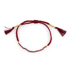 Natural Red Garnet Beads Braided Bracelet, Energy Healing Crystals, Birthday, Resizable Hand Braid Rope Thread Protection, for Men, Women, Gemstone Jewelry 7 inch, Valentine Day Gift (Red Garnet)