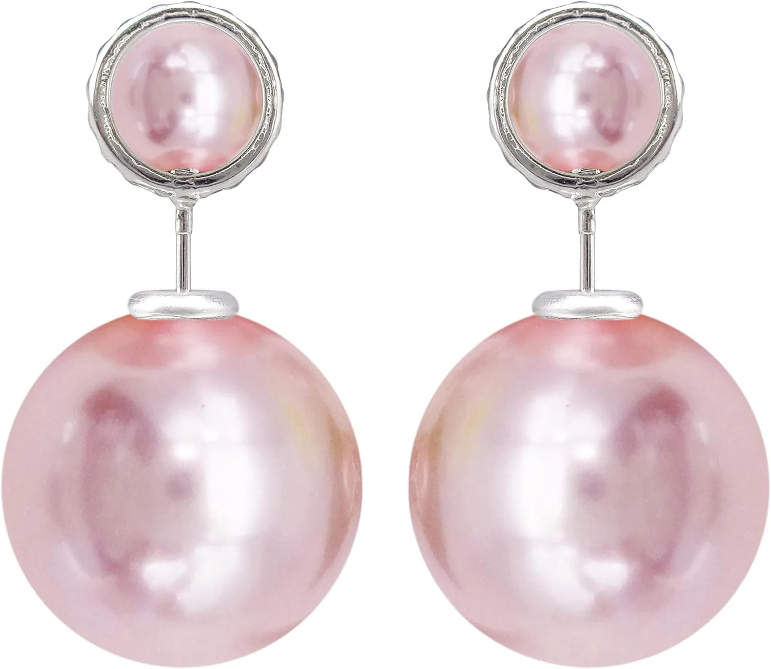Navachi 18k Gold Plated Double Sided Colorful Faux Pearl Beads Womens Fashion Elegant Candy Stud Earrings