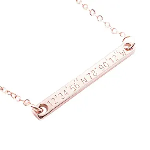 Necklace Coordinate Bar GPS Personalized Gift 16K Gold Silver Rose Gold Plated Bar Necklace Bridesmaid Wedding Gift Dainty Bar Plate with Delicate Initial Best Graduation Gift