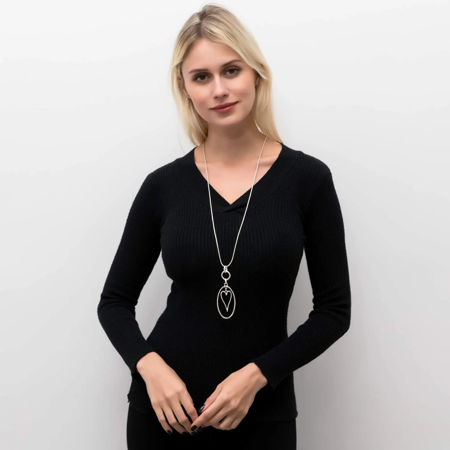 Necklaces for Women Heart Pendant Long Sweater Layered Y Statement Lariat Silver Rose Gold Chain Necklace with Gifts Box
