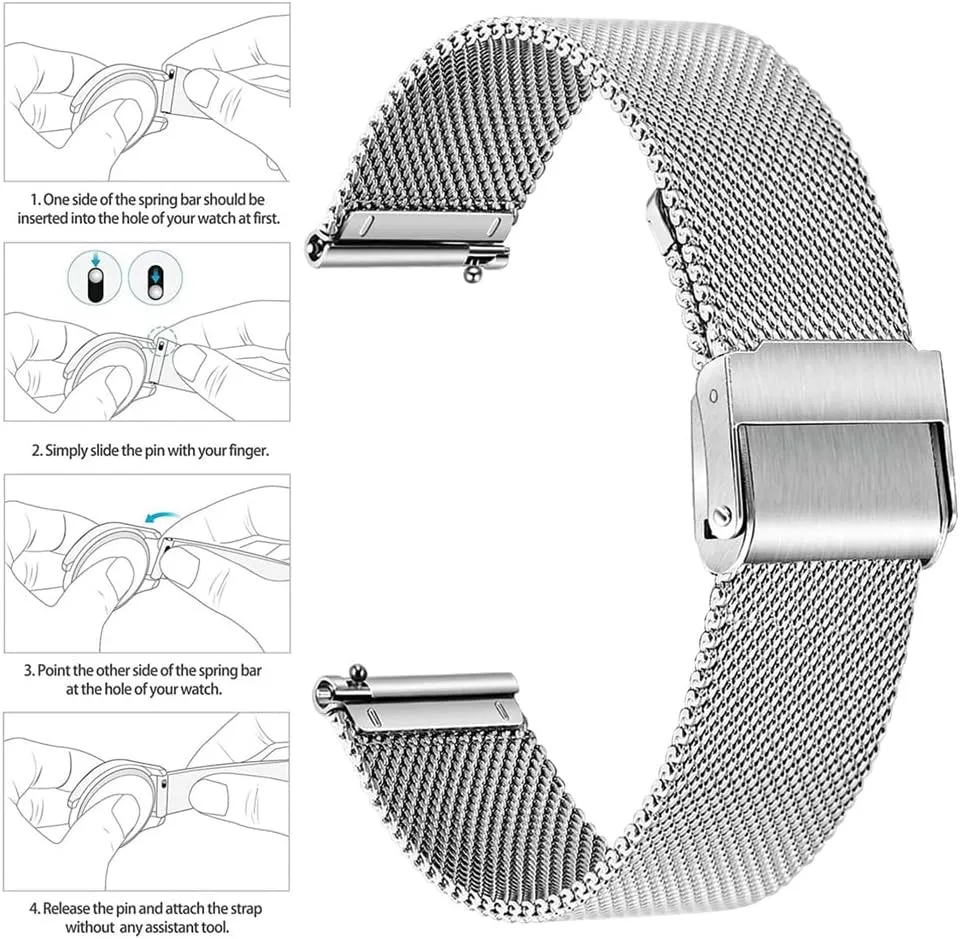 NELUMBO Stainless Steel Watch Band for Mens Women Quick Release Adjustable Watch Straps Thick Heavy Duty Metal Bracelet with Safty Clasp 16mm 18mm 20mm 22mm