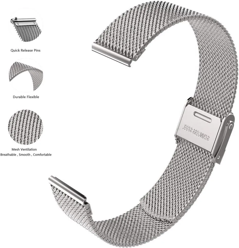 NELUMBO Stainless Steel Watch Band for Mens Women Quick Release Adjustable Watch Straps Thick Heavy Duty Metal Bracelet with Safty Clasp 16mm 18mm 20mm 22mm