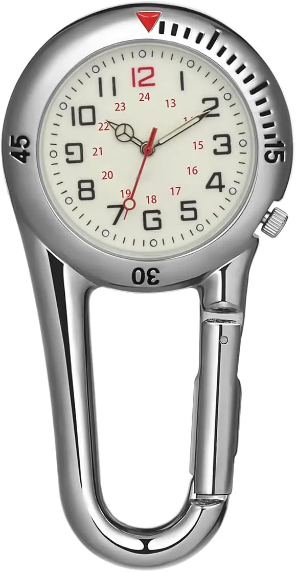 NICERIO Clip-on Fob Watch,Night Light Alloy Watch Ideal for Doctors Nurses Rock Climbing Mountaineering (White)