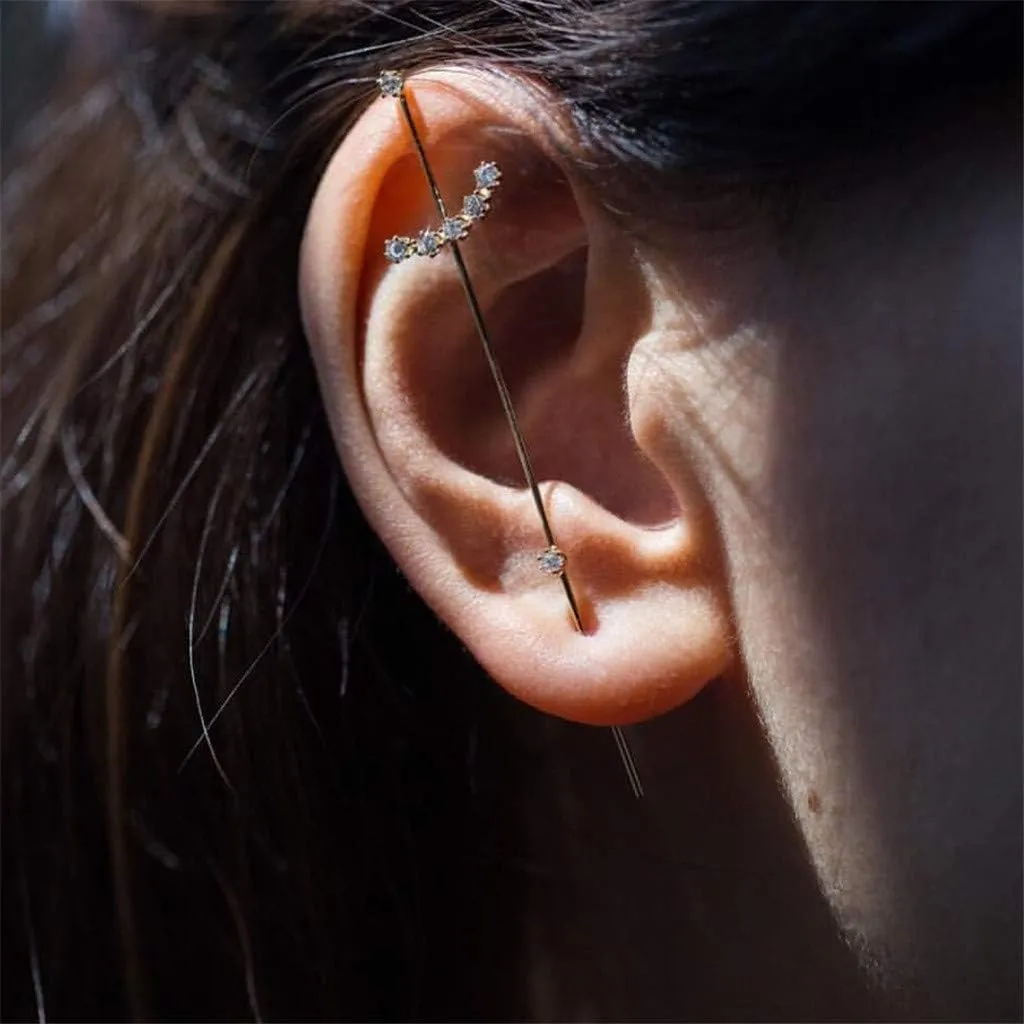 NIEH 2PCS Women Fashion Earrings Ear Wrap Crawler Hook Earrings Ladies Elegant Wrap Crawler Clip Diagonal Stud Earring for Women Girls Valentine Holiday Party Gift