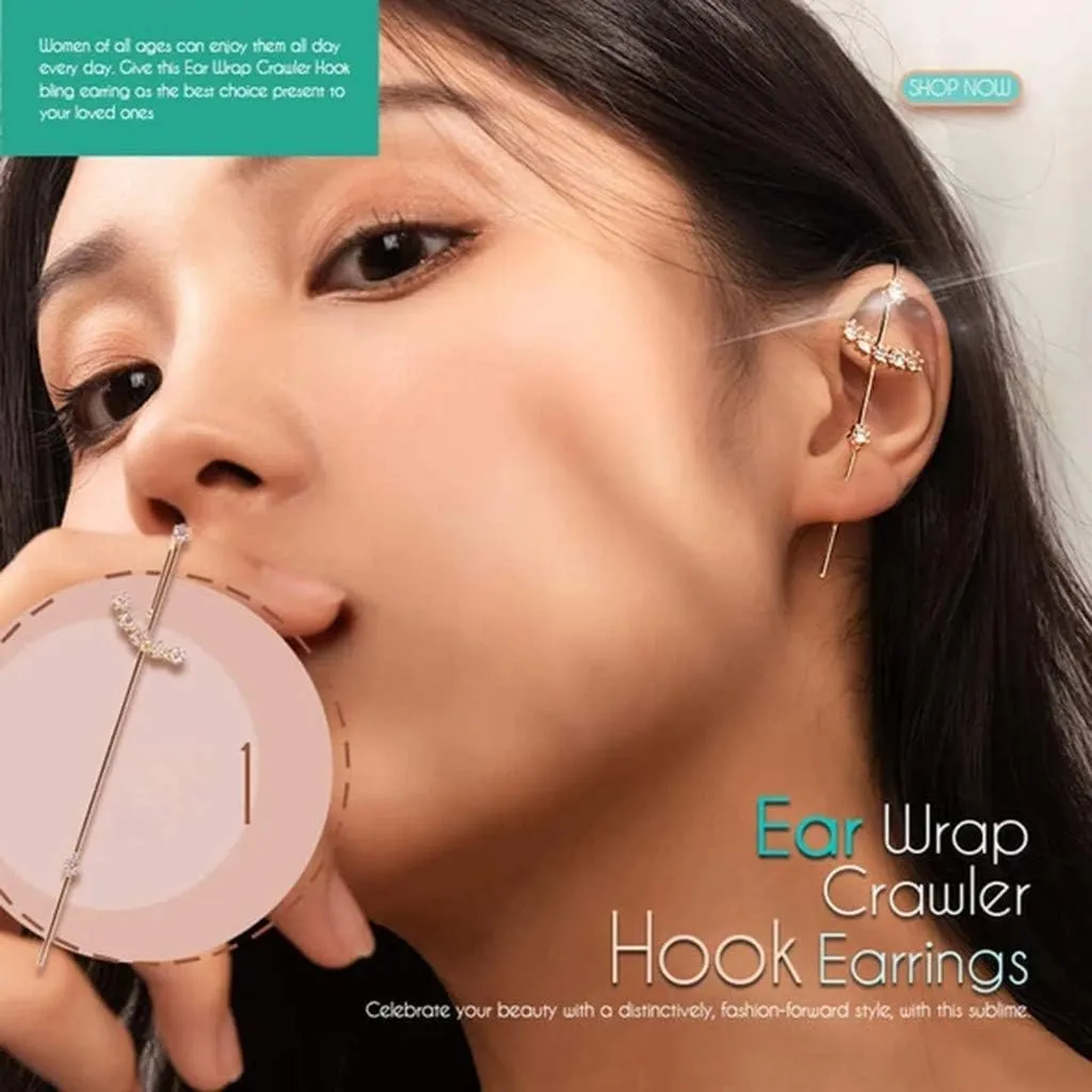 NIEH 2PCS Women Fashion Earrings Ear Wrap Crawler Hook Earrings Ladies Elegant Wrap Crawler Clip Diagonal Stud Earring for Women Girls Valentine Holiday Party Gift